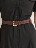 Genuine Suede Square Buckle Belt - Brown