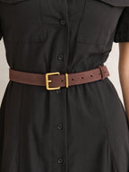 Genuine Suede Square Buckle Belt - Brown