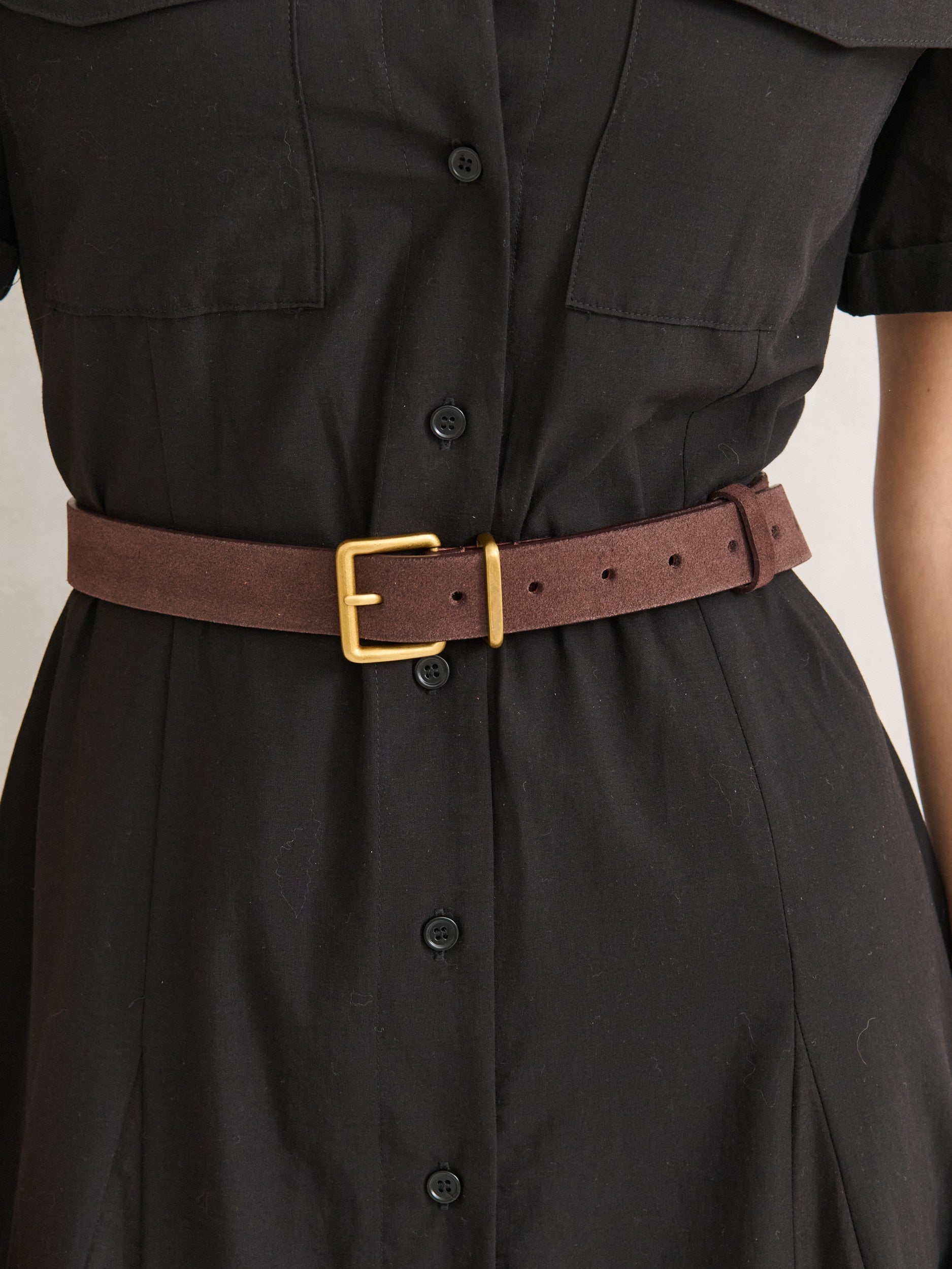 Genuine Suede Square Buckle Belt - Brown