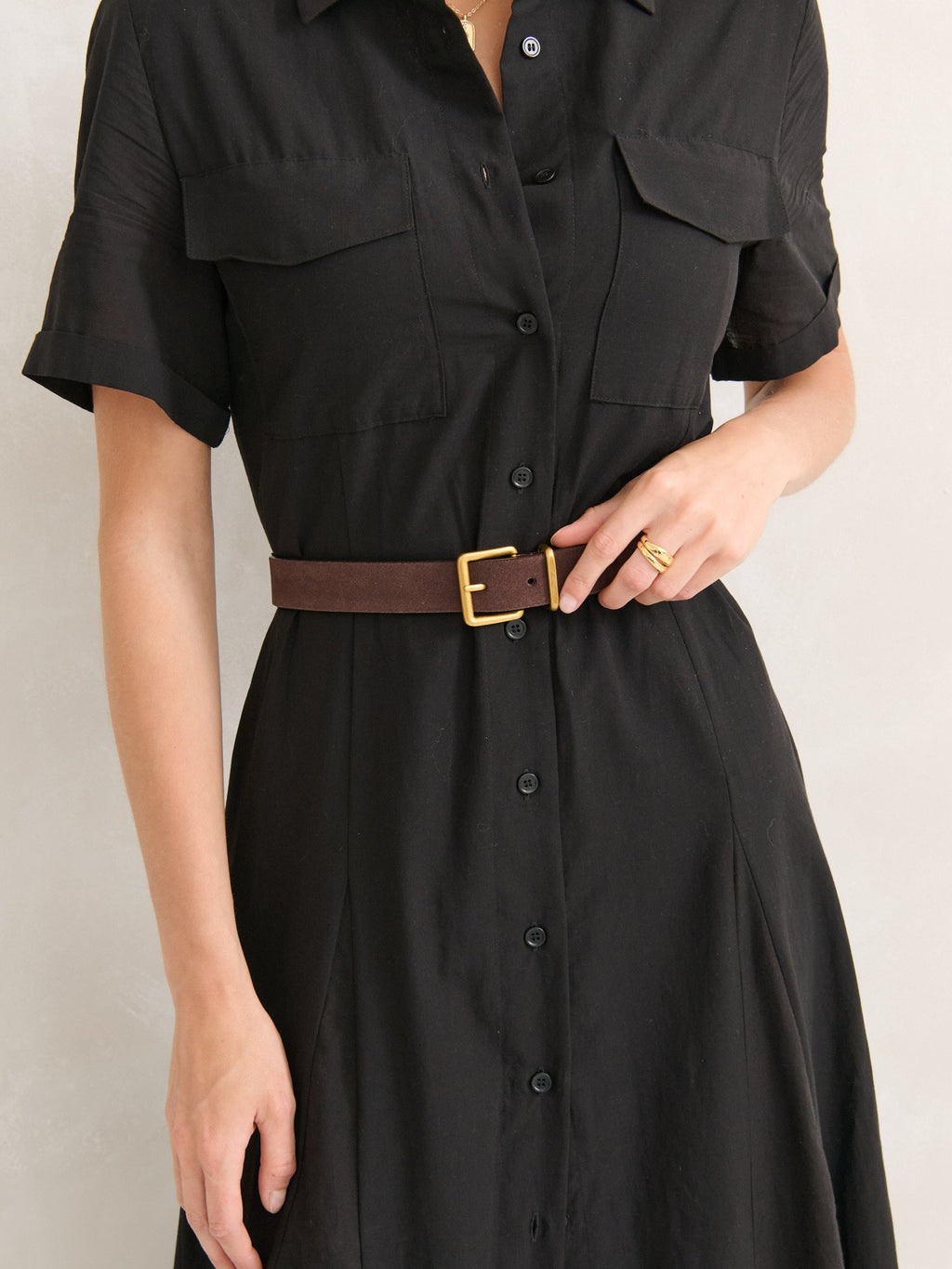 Genuine Suede Square Buckle Belt - Brown