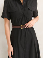 Genuine Suede Square Buckle Belt - Brown