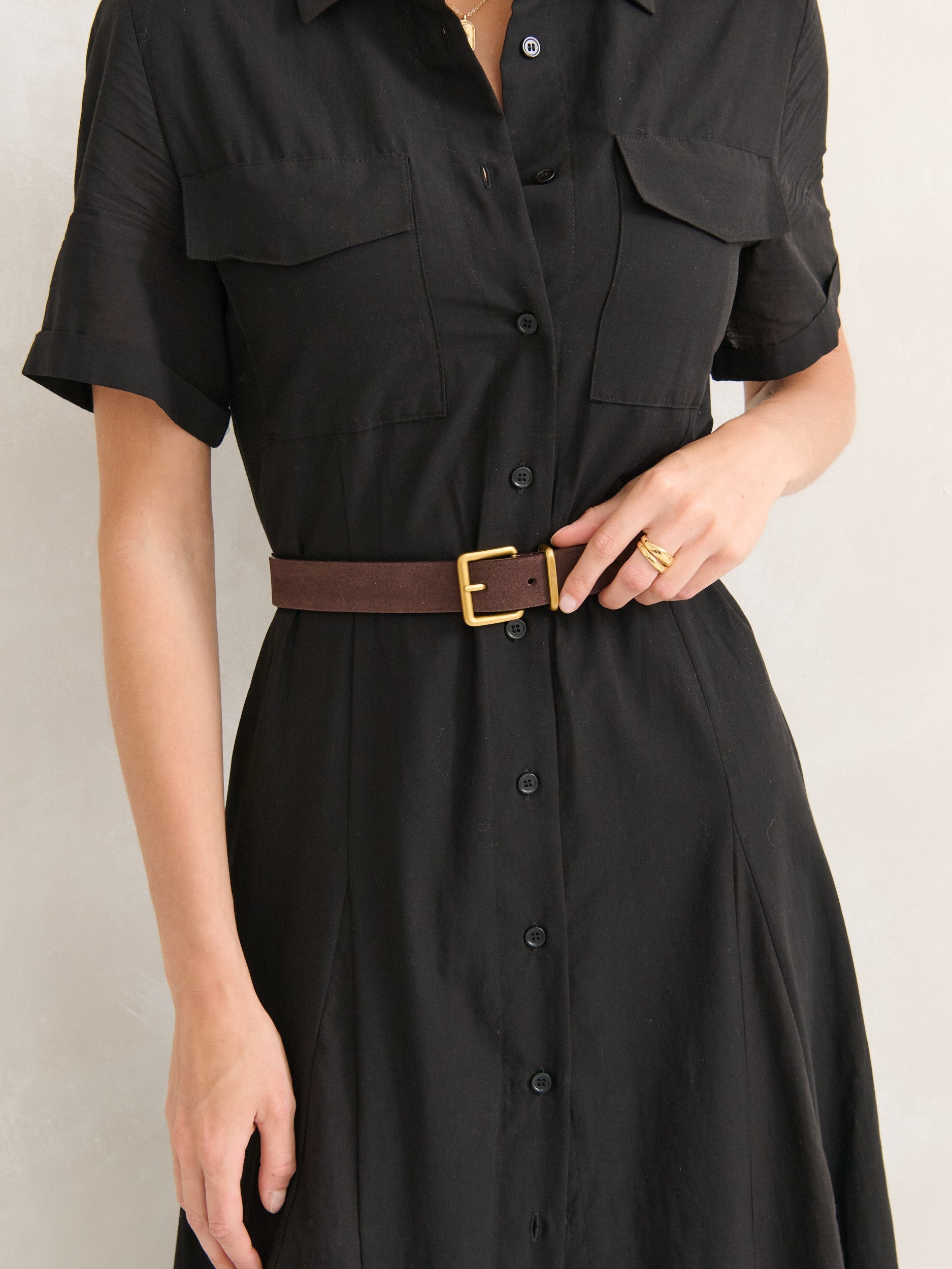 Genuine Suede Square Buckle Belt - Brown