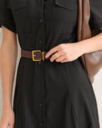 Genuine Suede Square Buckle Belt - Brown