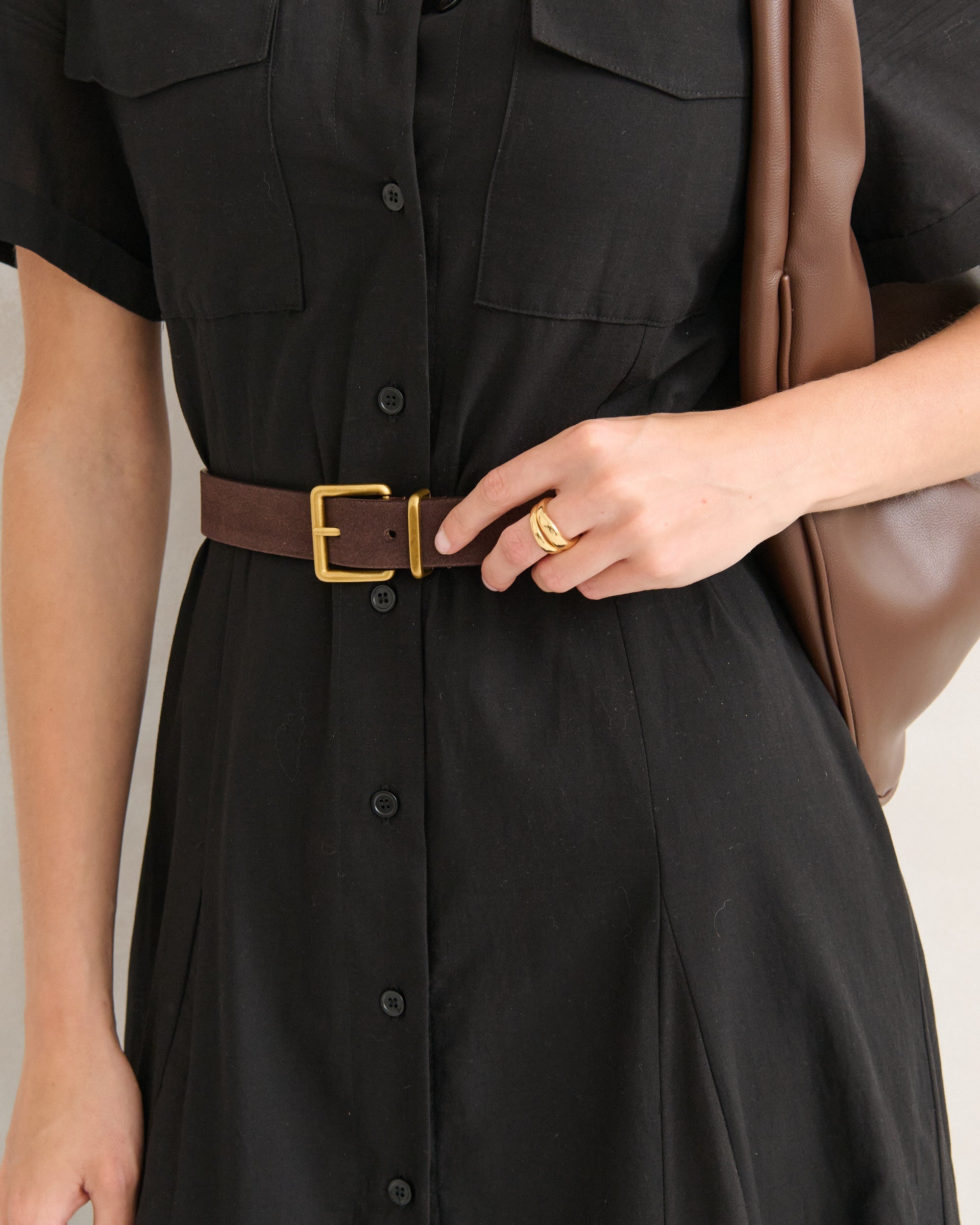 Genuine Suede Square Buckle Belt - Brown
