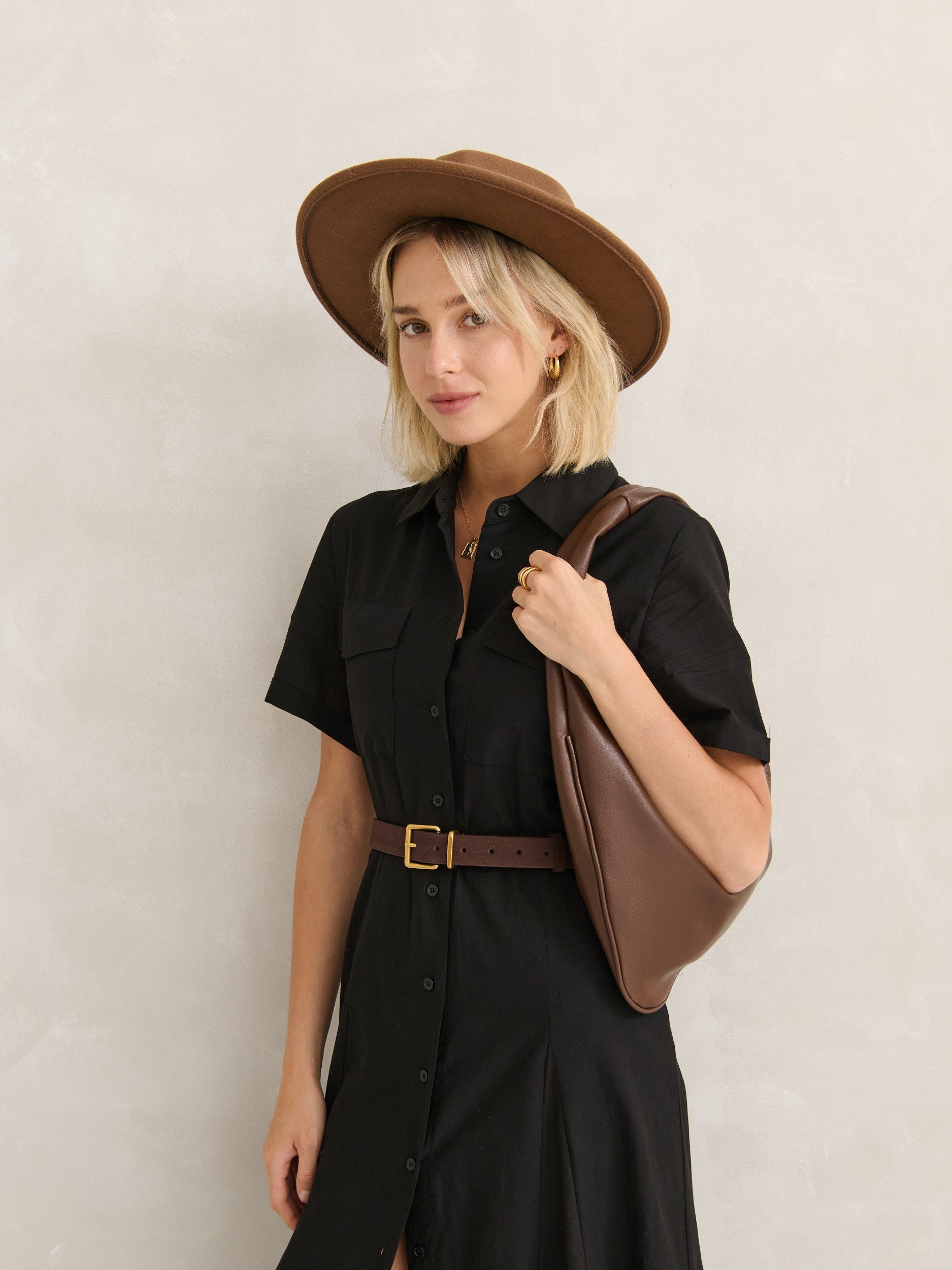 Genuine Suede Square Buckle Belt - Brown