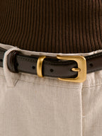 Greta Thin Genuine Leather Belt - Black
