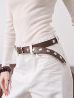 Linda Studded Western Belt - Brown