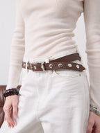 Linda Studded Western Belt - Brown