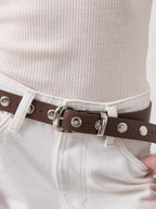 Linda Studded Western Belt - Brown