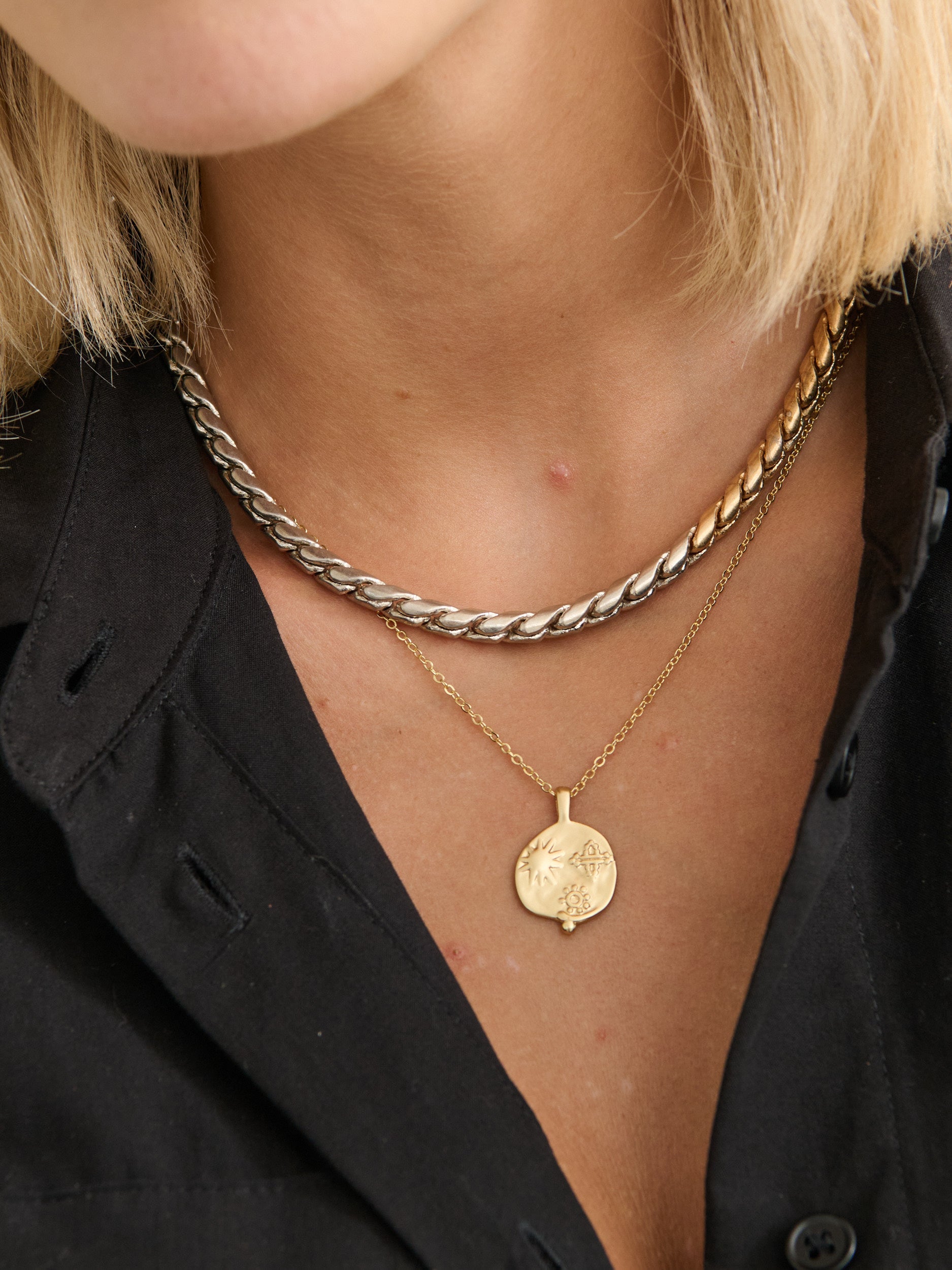Ocean Coin Charm Necklace - Matte 18K Gold Plated