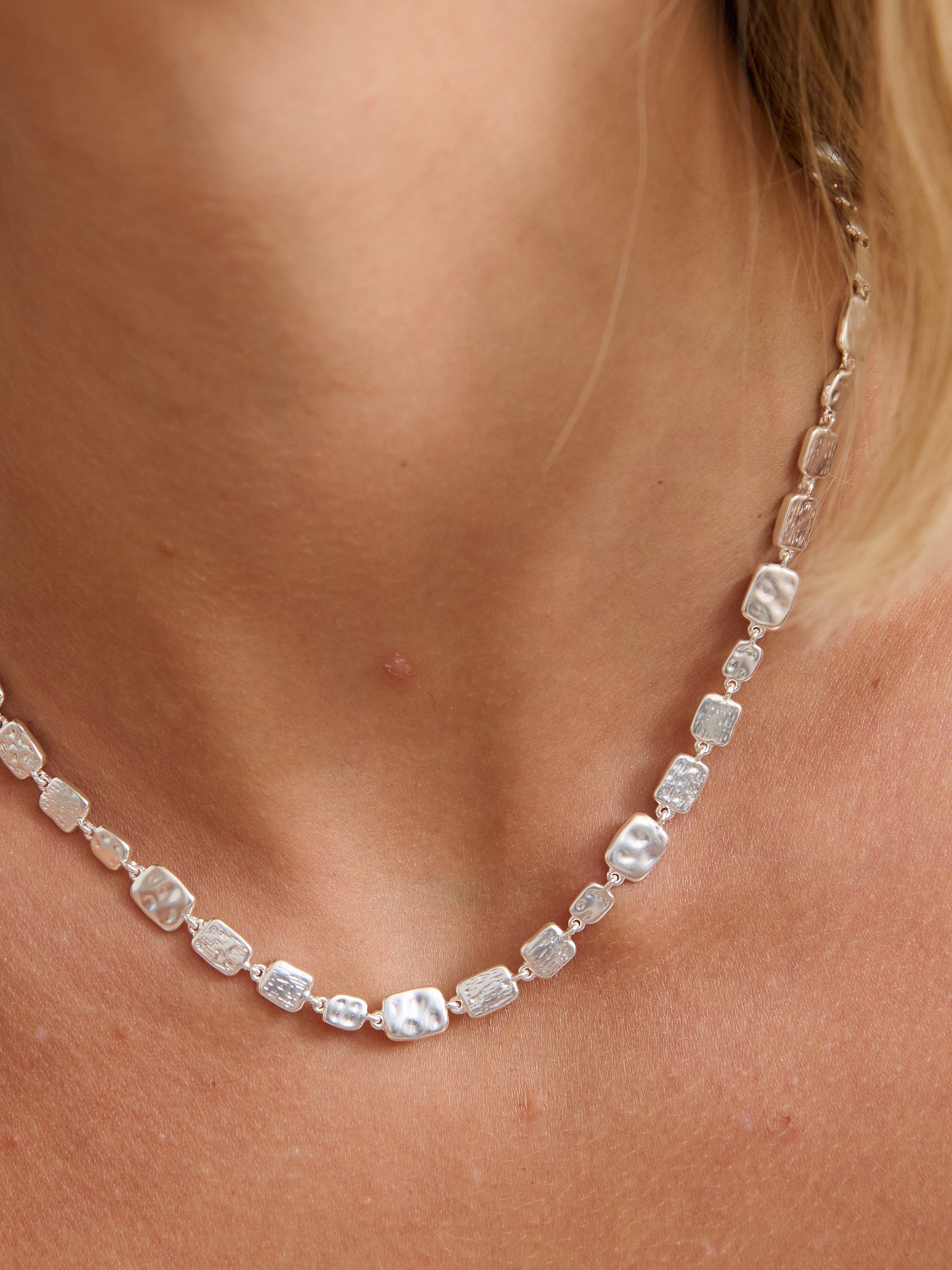 Hammered Plate Necklace - Sterling Silver Plated