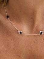 Mini Clover Silver Necklace - Black