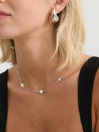 Mini Clover Silver Necklace - White