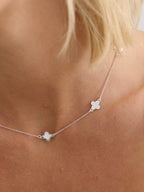 Mini Clover Silver Necklace - White