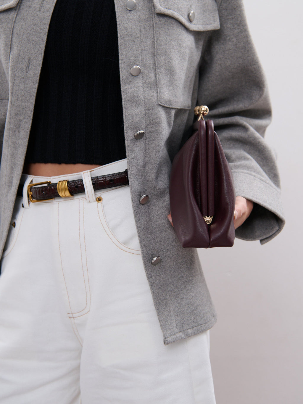 Lesley Skinny Genuine Leather Belt - Wine