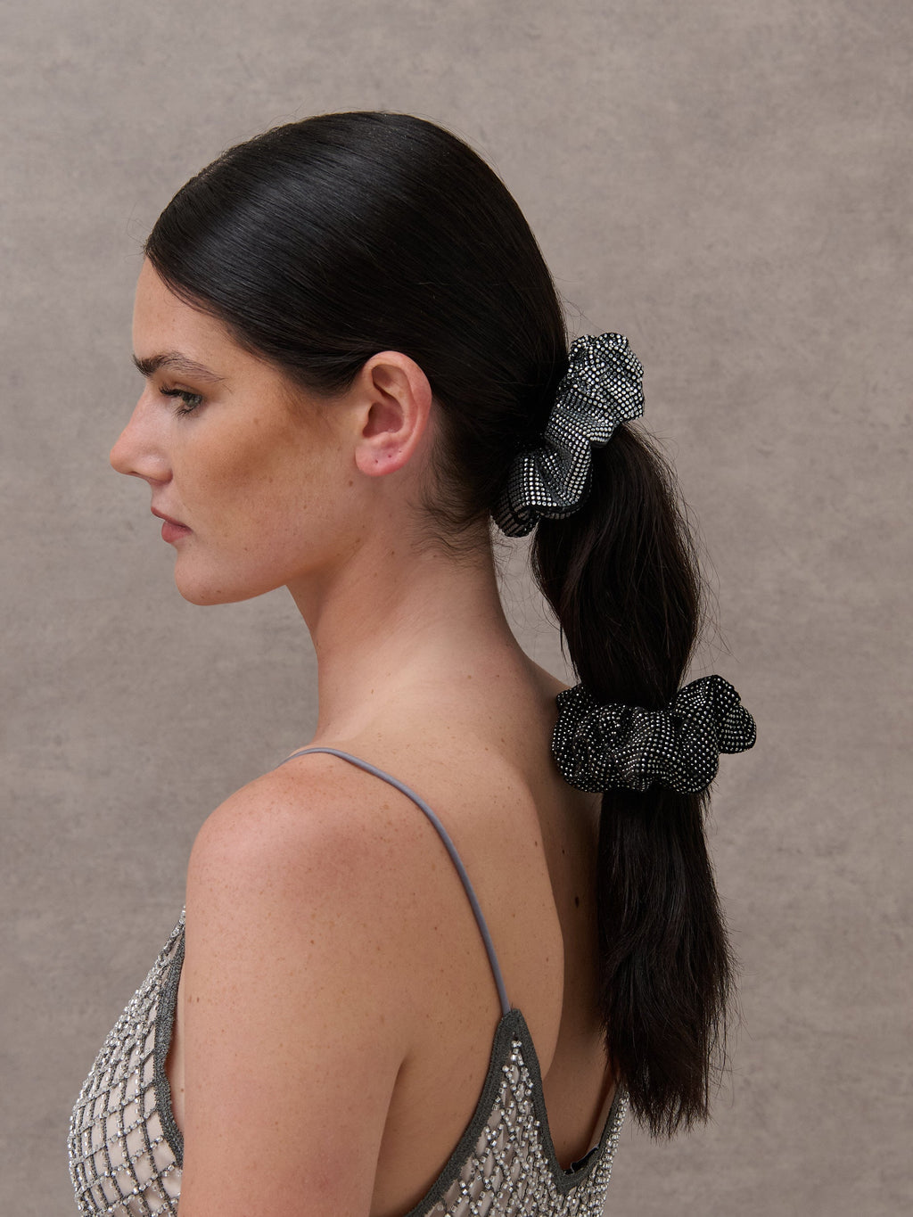 Rhinestone Statement Scrunchie in Black