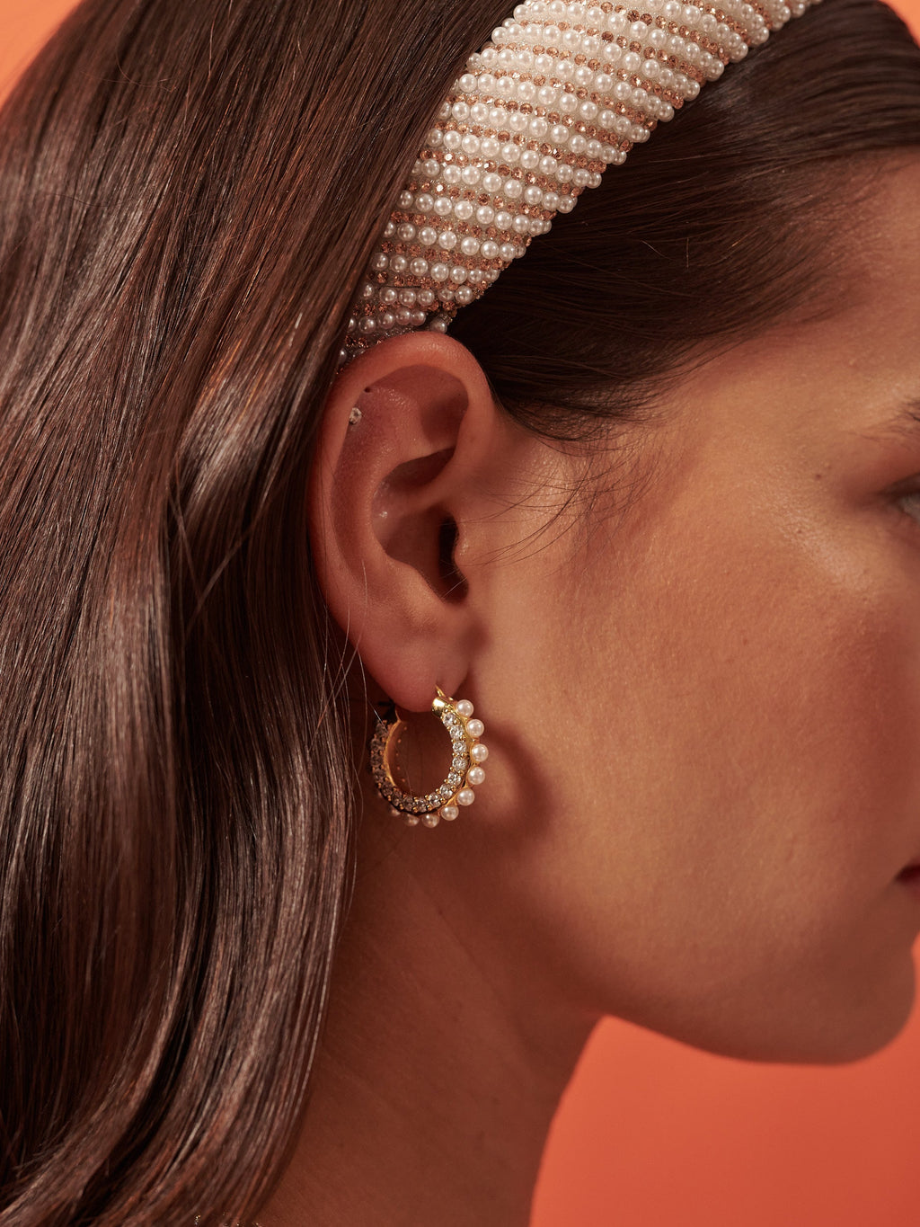 Vana Pearl & Crystal Hoop Earrings in 18K Gold Plated