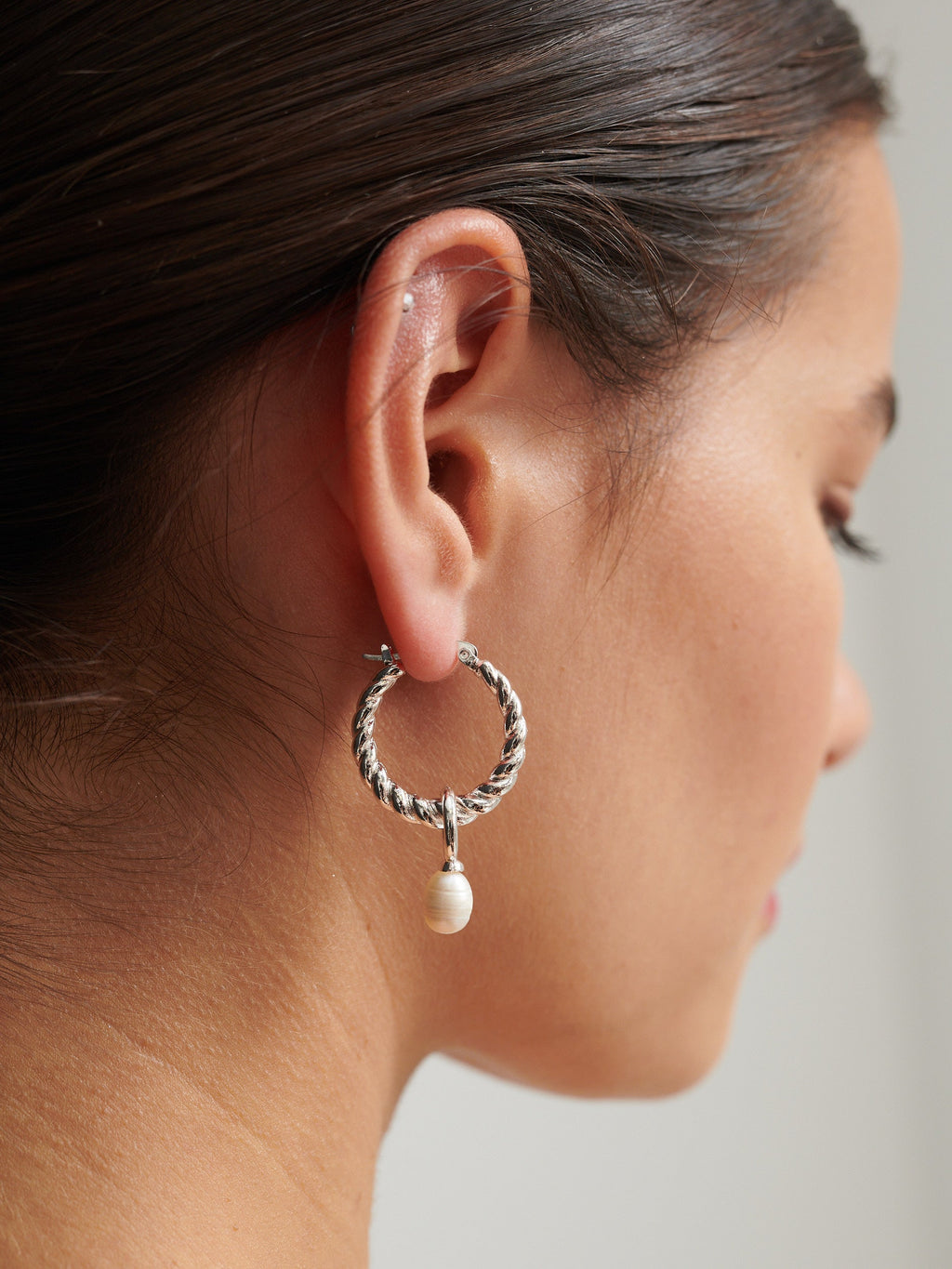 Twist Pearl Drop Silver Plated Earrings