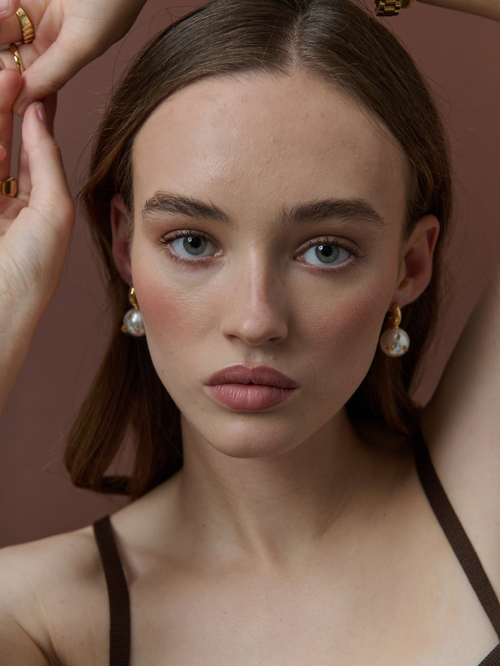 Layla Glass Pearl Ball 18K Gold Plated Earrings