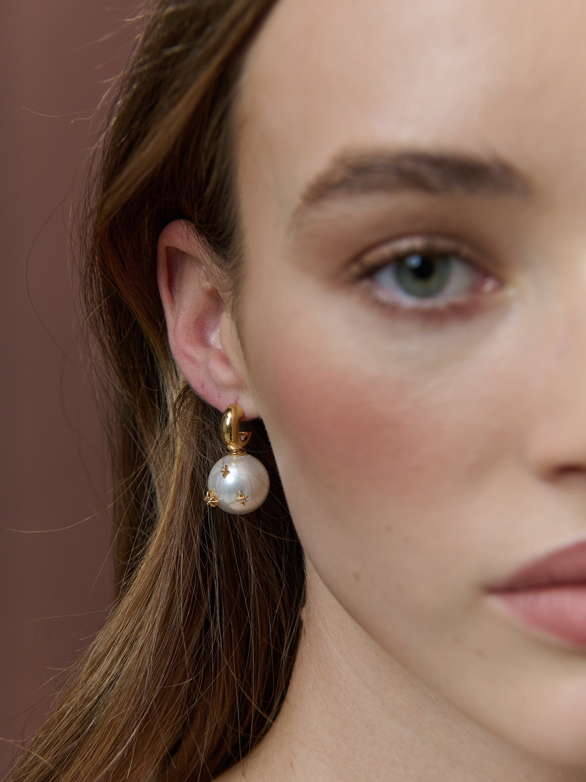 Layla Glass Pearl Ball 18K Gold Plated Earrings
