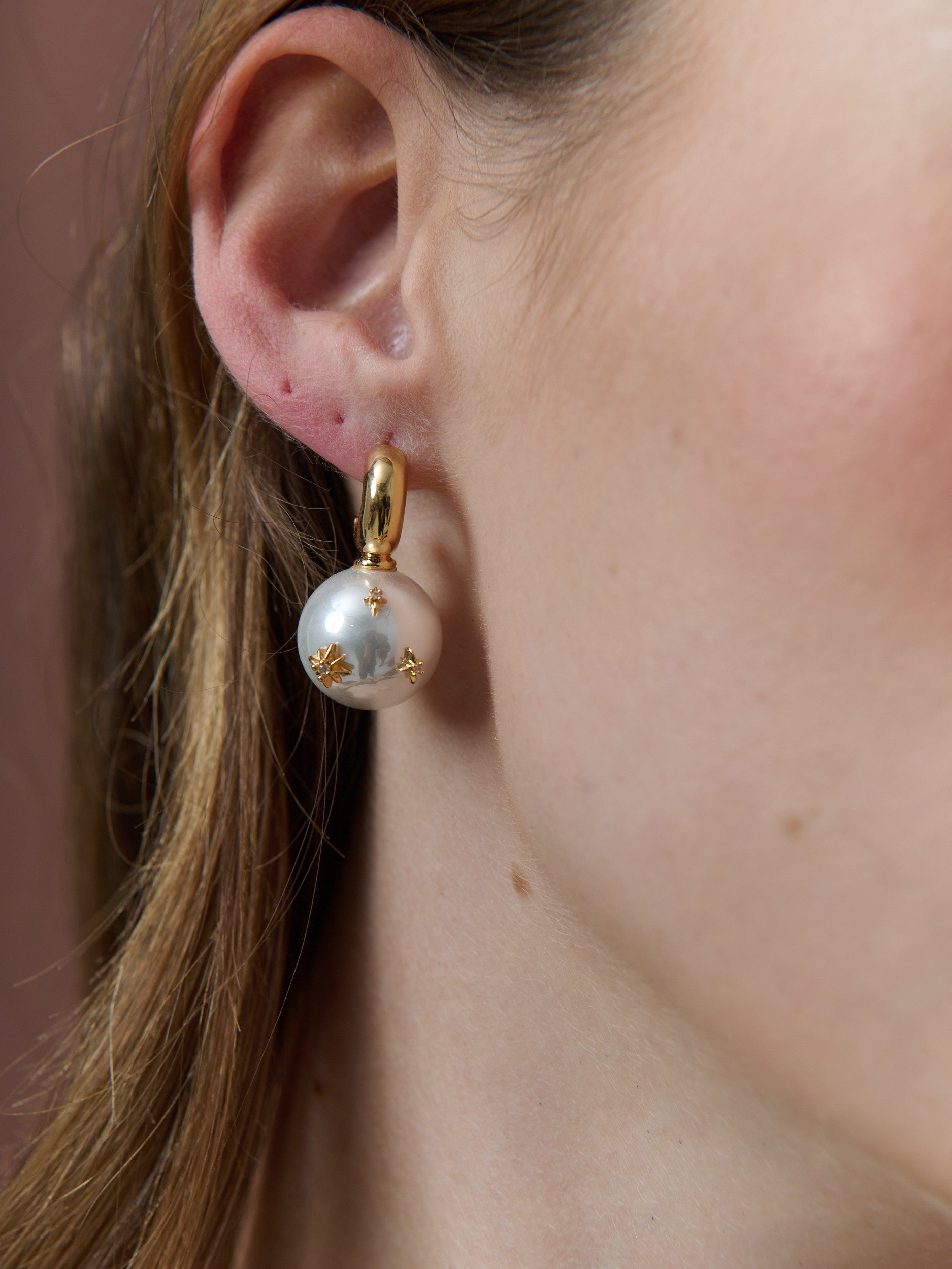 Layla Glass Pearl Ball 18K Gold Plated Earrings