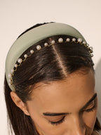 Satin Plain Padded Headband - Sage