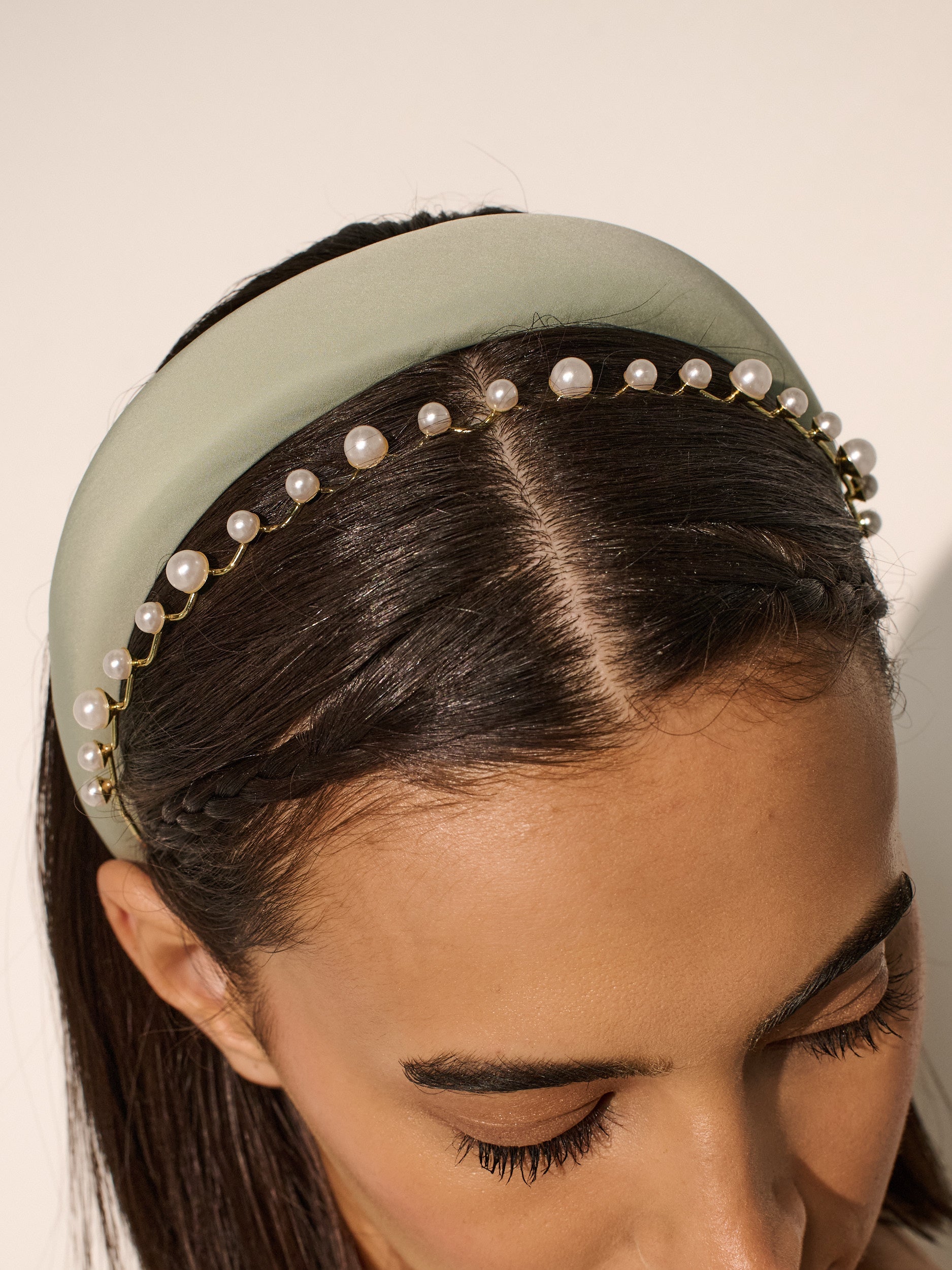 Satin Plain Padded Headband - Sage