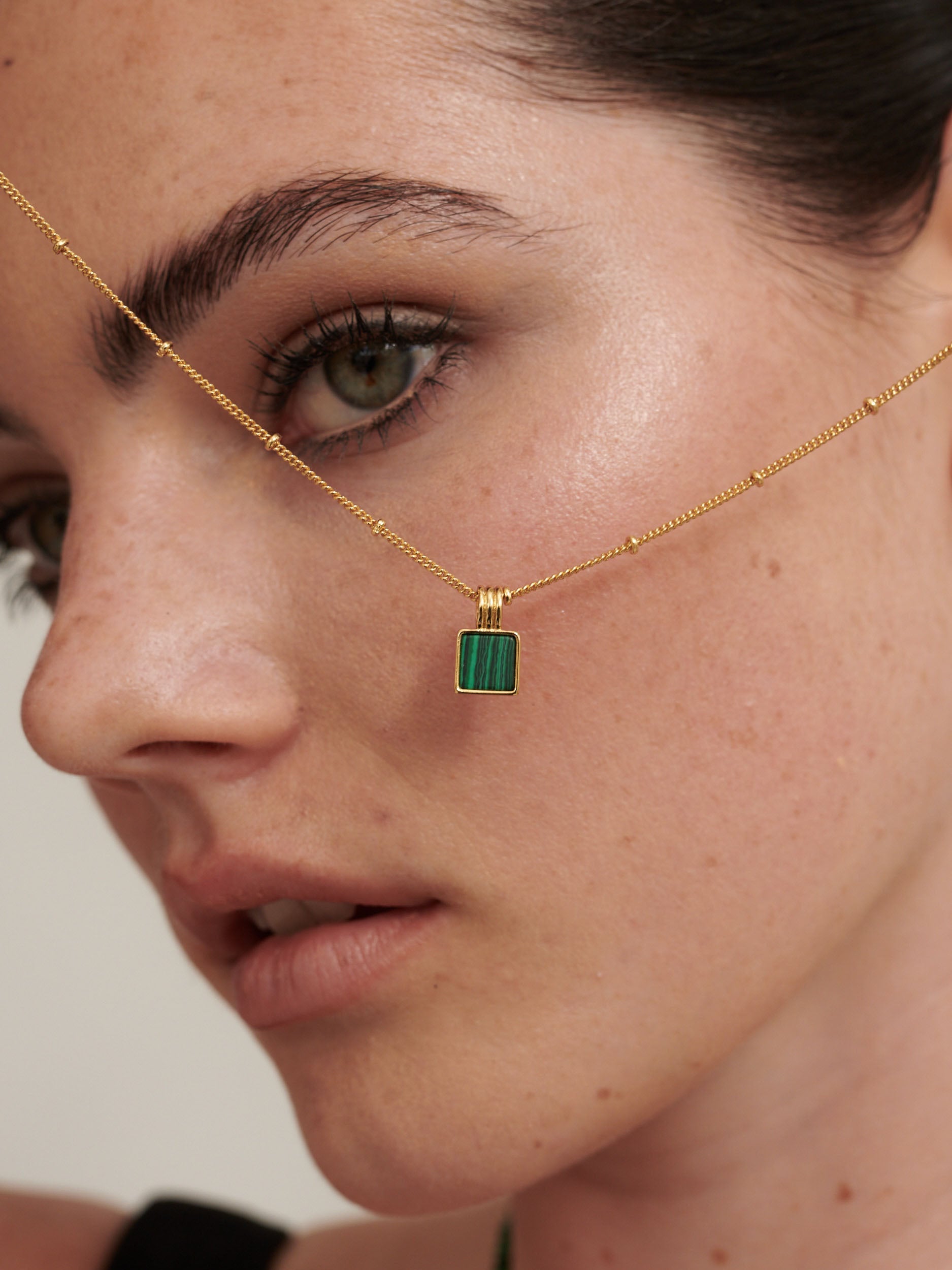 Neysa Stone Charm Necklace -  18K Gold Plated