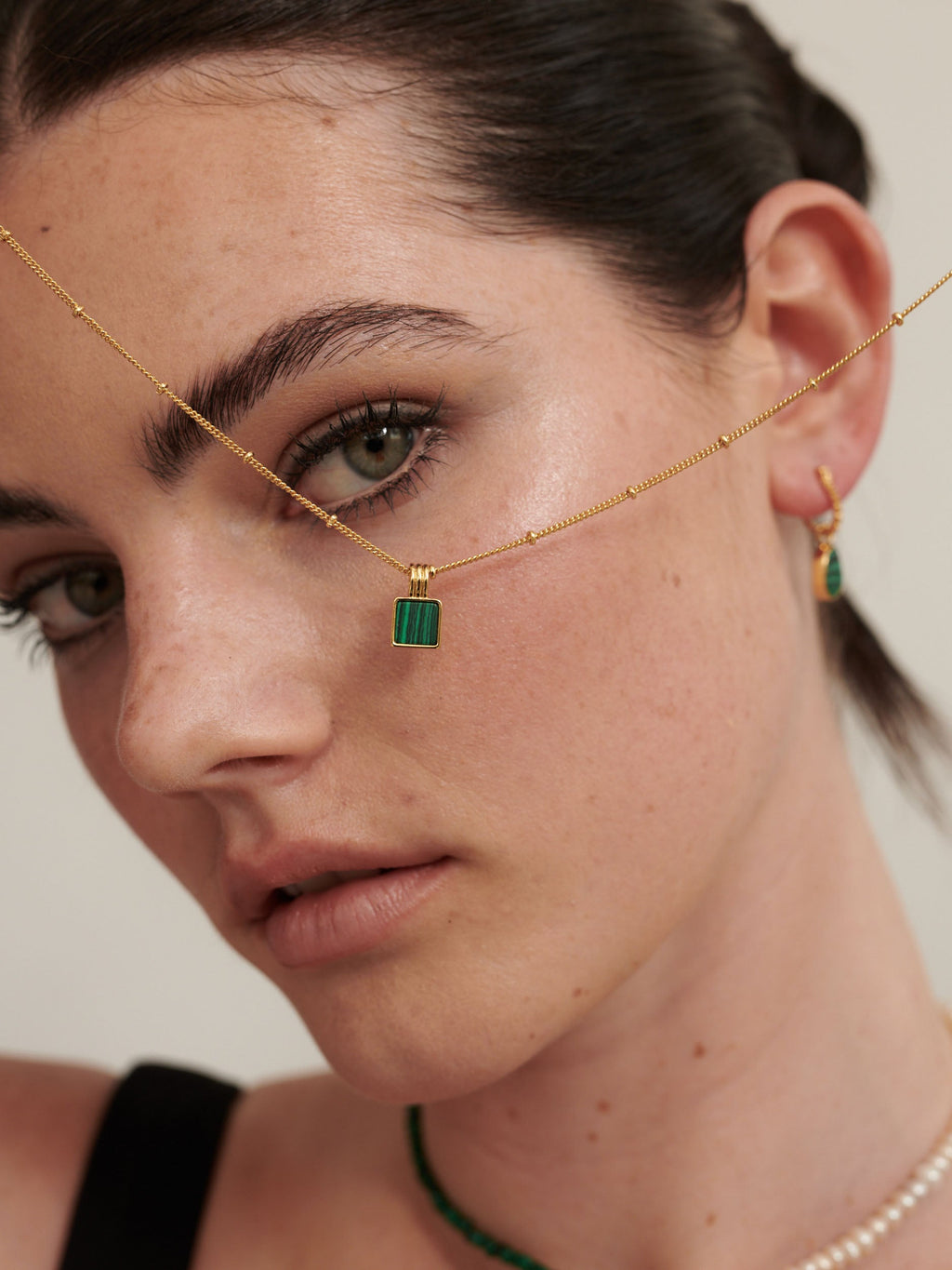 Neysa Stone Charm Necklace -  18K Gold Plated