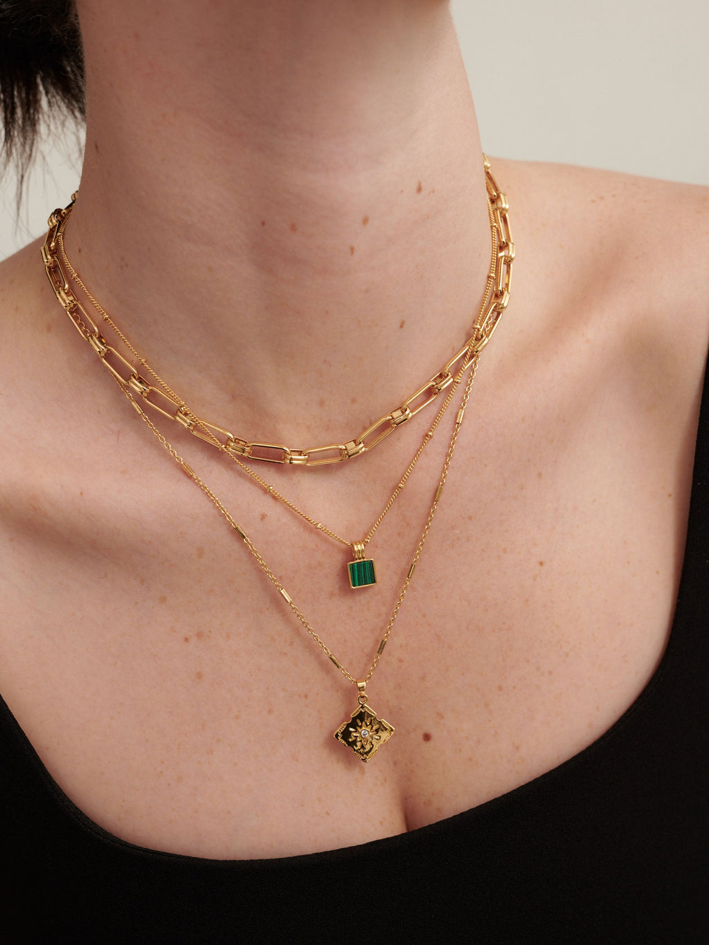 Neysa Stone Charm Necklace -  18K Gold Plated