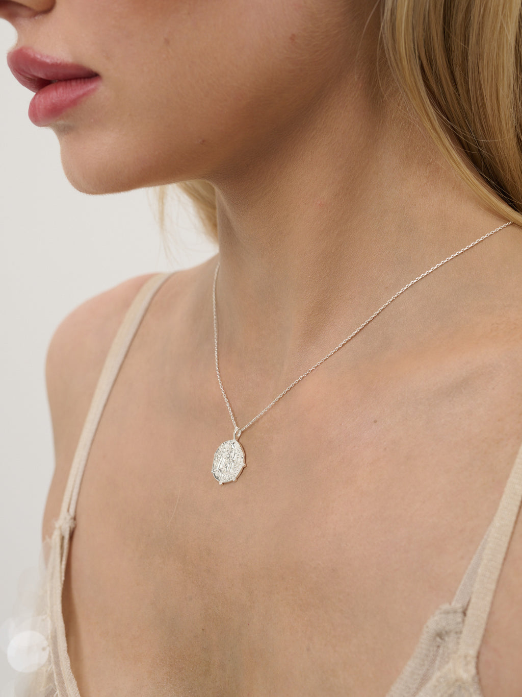 Coin Charm Plated Necklace - Sterling Silver