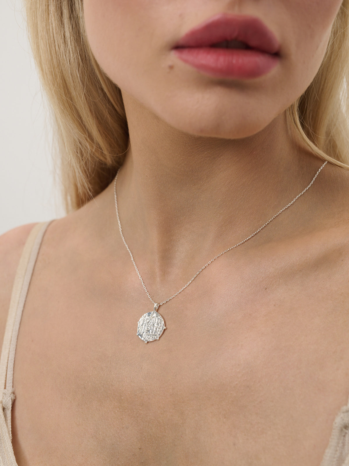 Coin Charm Plated Necklace - Sterling Silver