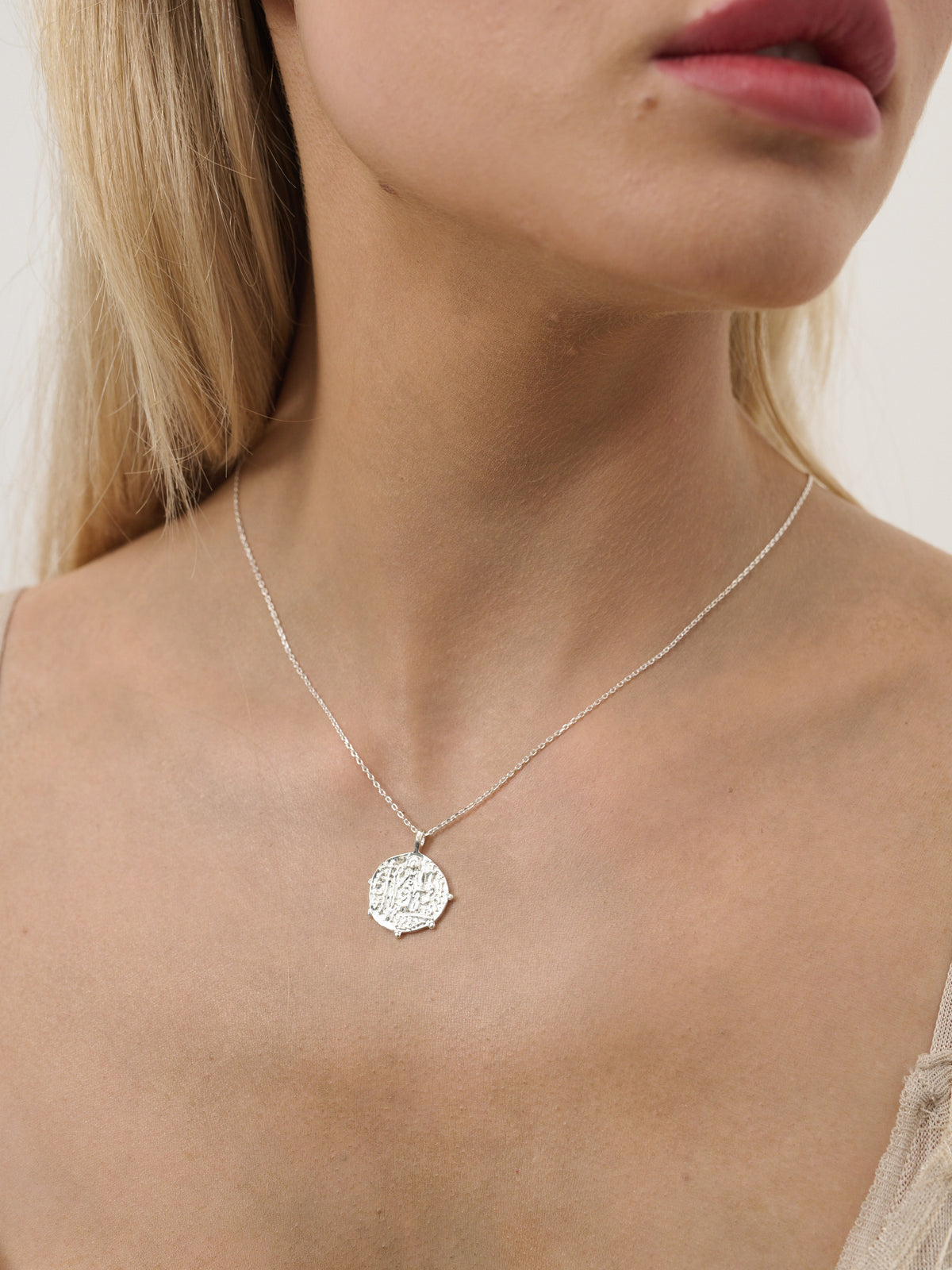 Coin Charm Plated Necklace - Sterling Silver
