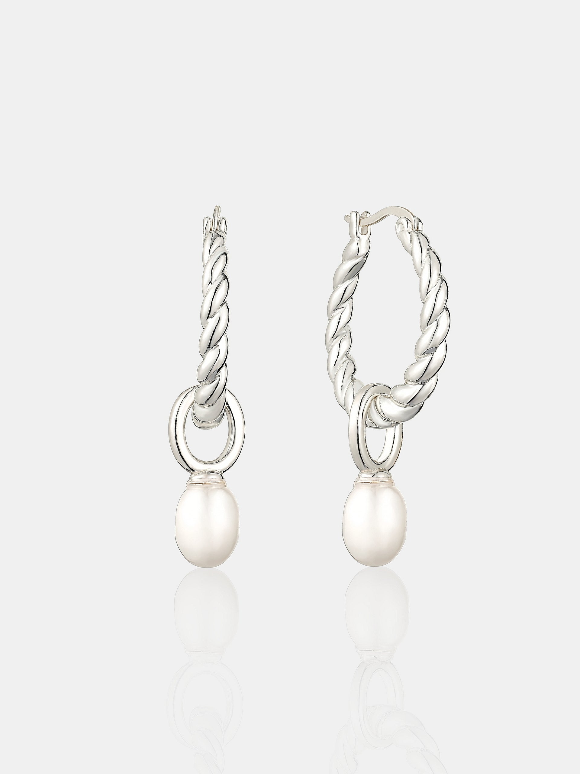 Twist Pearl Drop Silver Plated Earrings