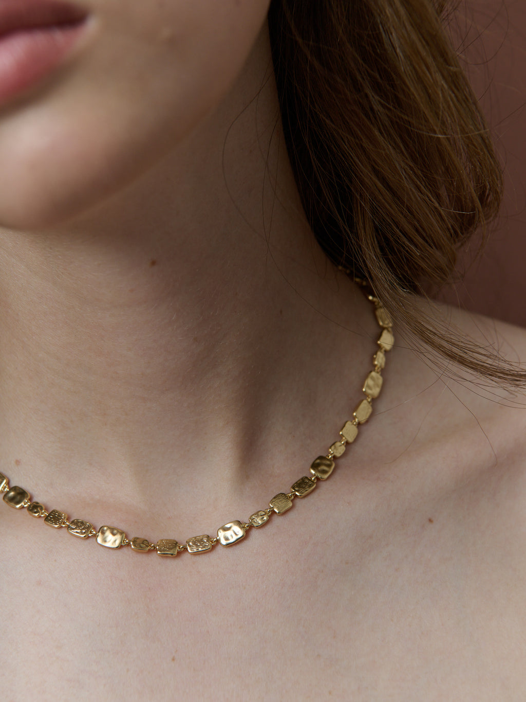 Hammered Plate Necklace -  18K Gold Plated