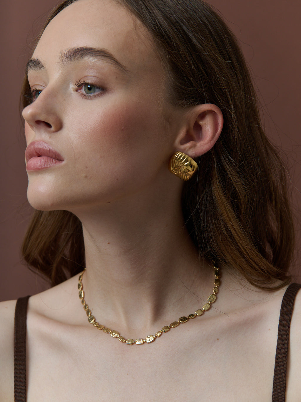 Hammered Plate Necklace -  18K Gold Plated