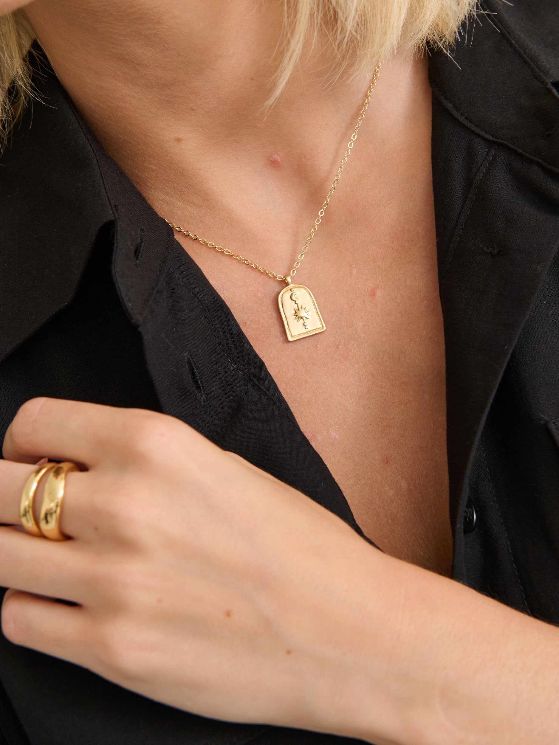 Sun Charm Matte Necklace - 18K Gold Plated