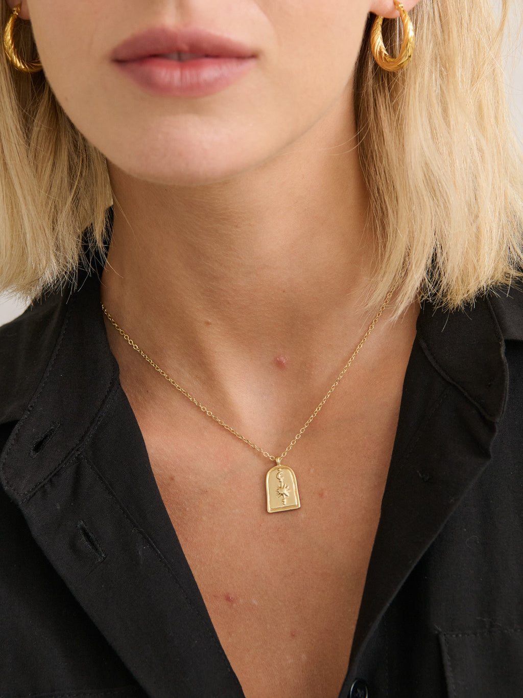 Sun Charm Matte Necklace - 18K Gold Plated