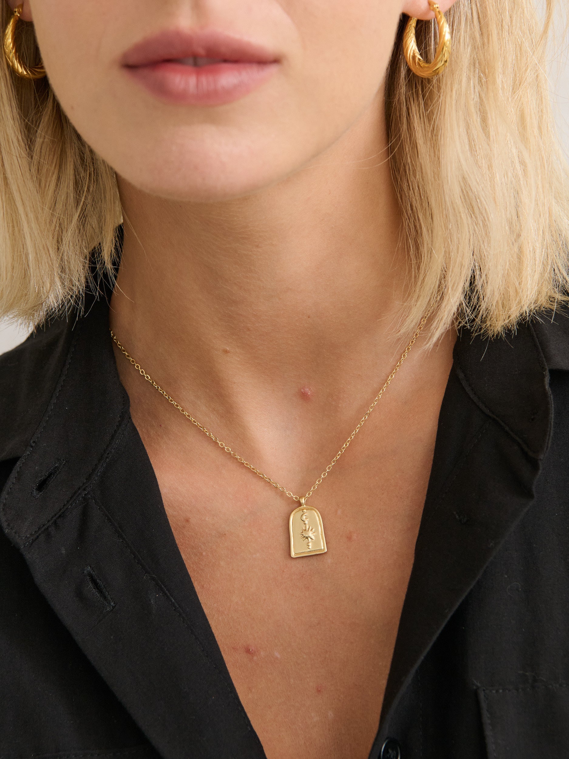 Sun Charm Matte Necklace - 18K Gold Plated