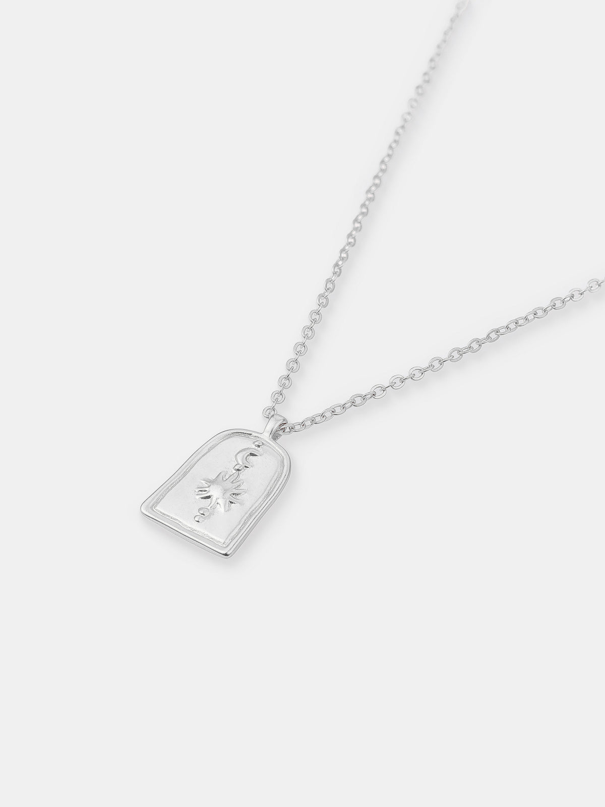 Sun Charm Matte Necklace - Silver Plated