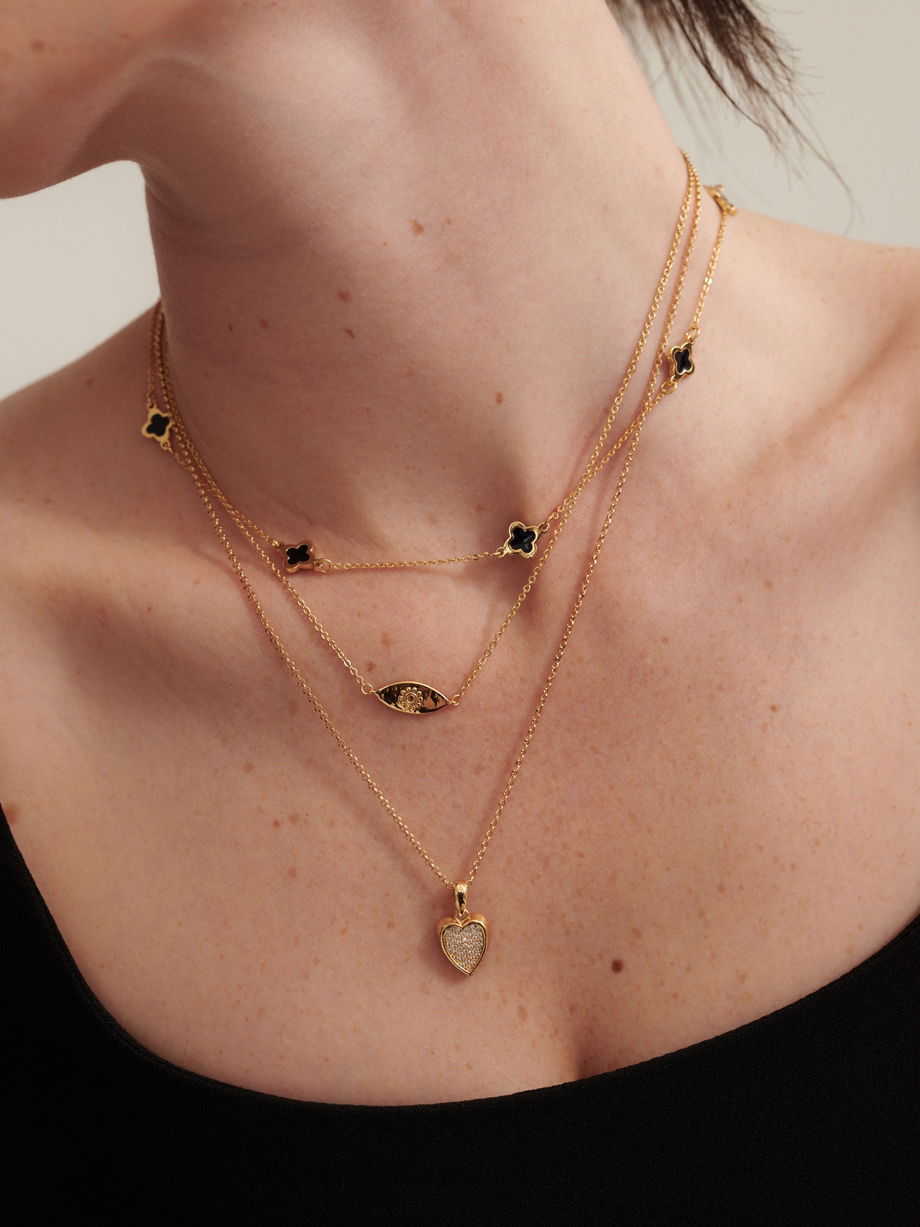 Diamanté Heart Necklace - 18K Gold Plated
