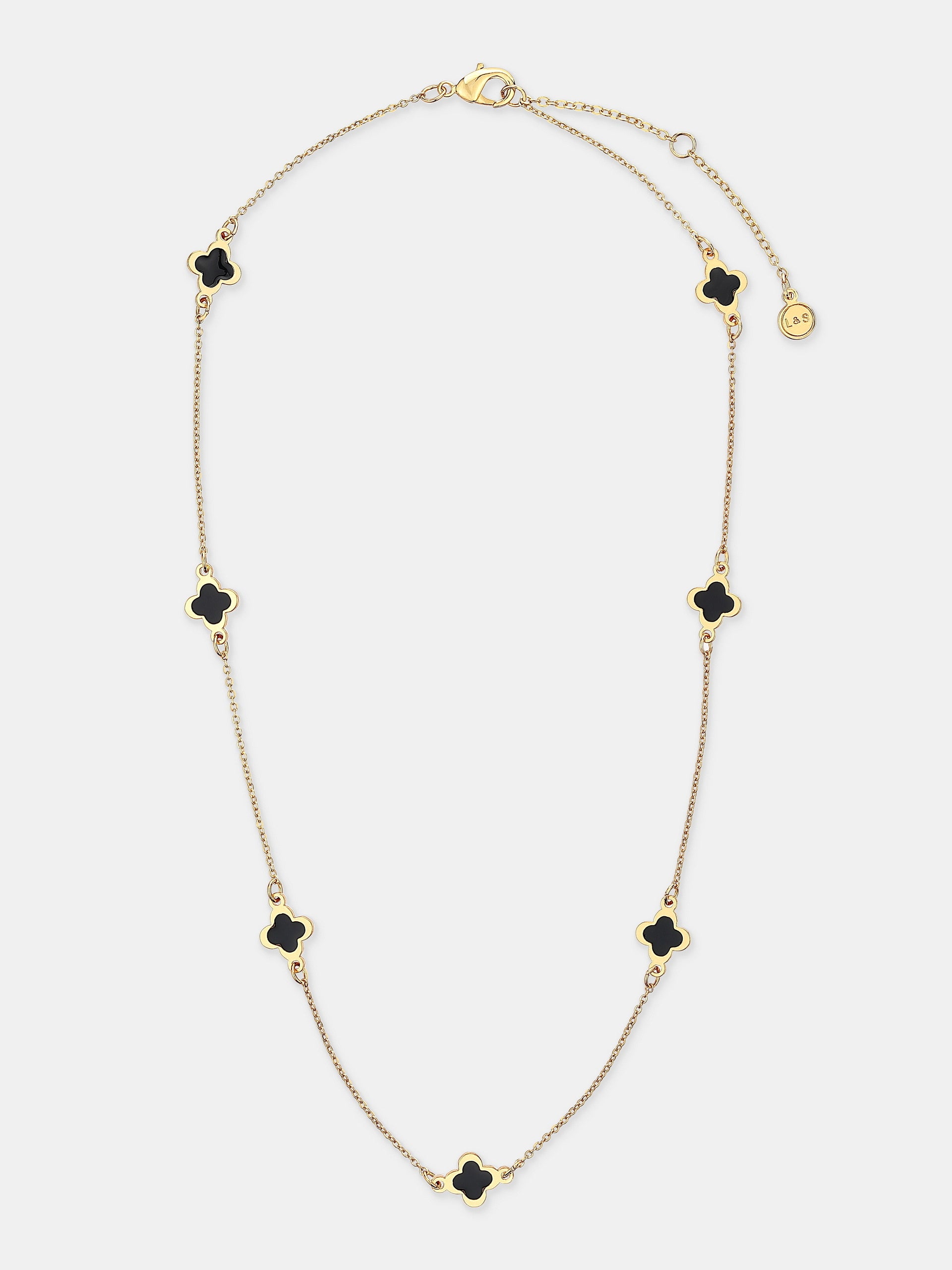 Mini Clover Gold Necklace - Black