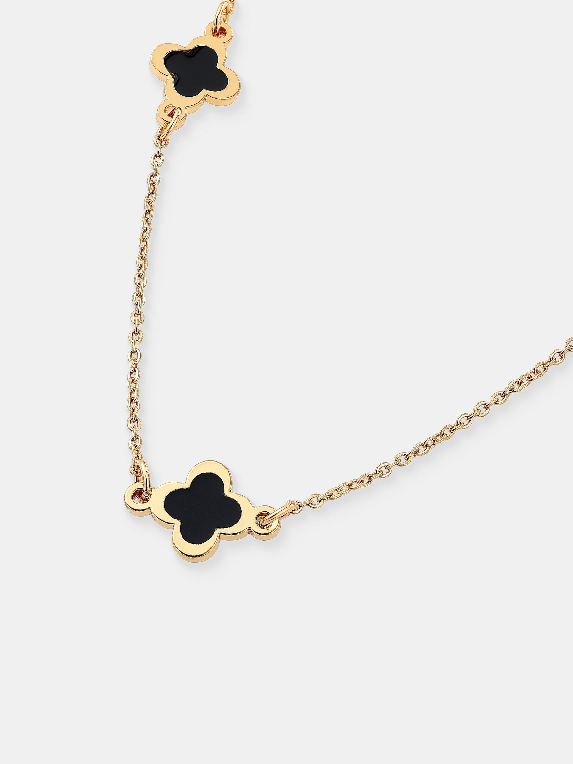 Mini Clover Gold Necklace - Black