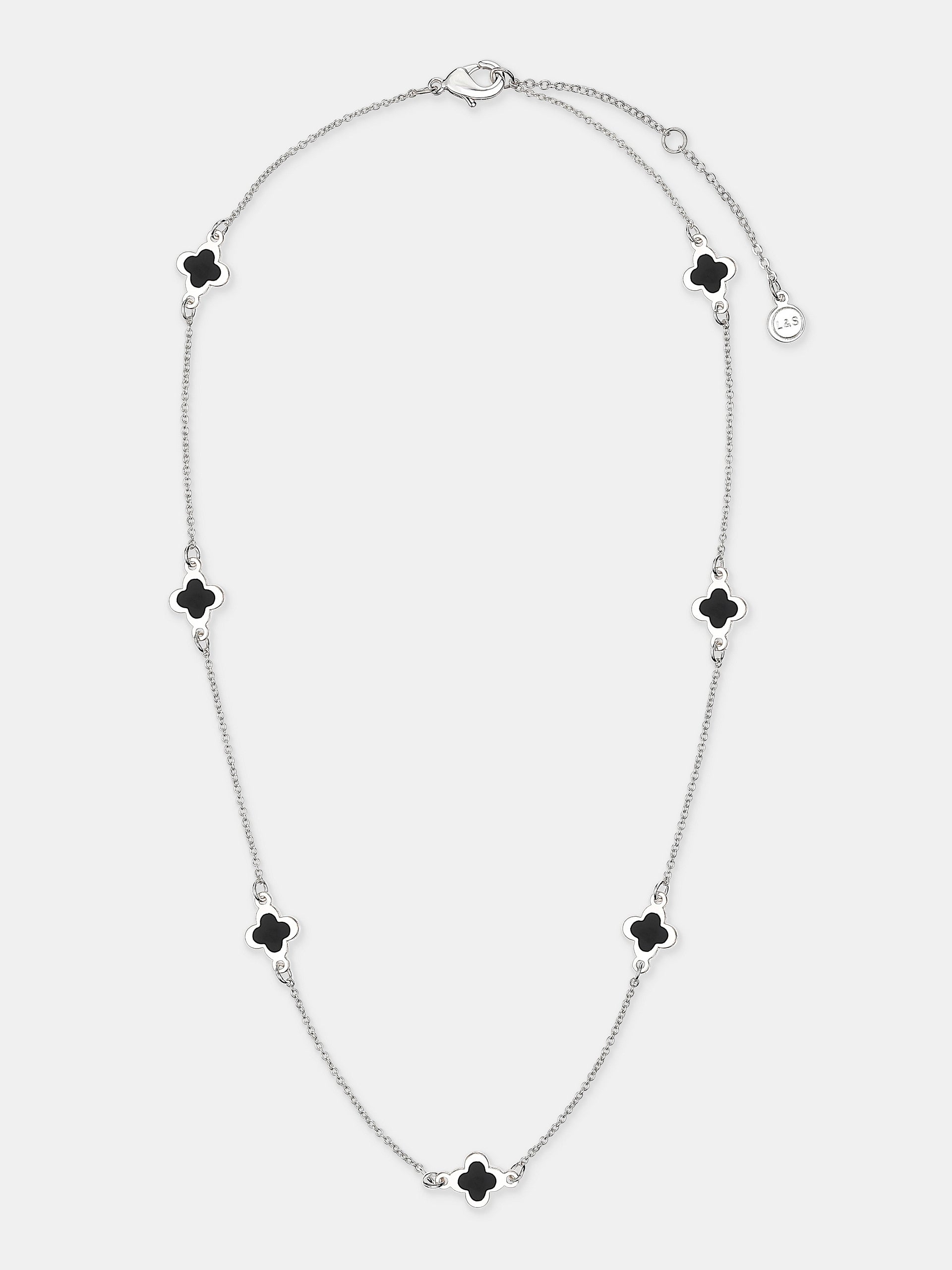 Mini Clover Silver Necklace - Black
