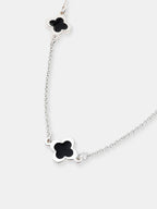 Mini Clover Silver Necklace - Black