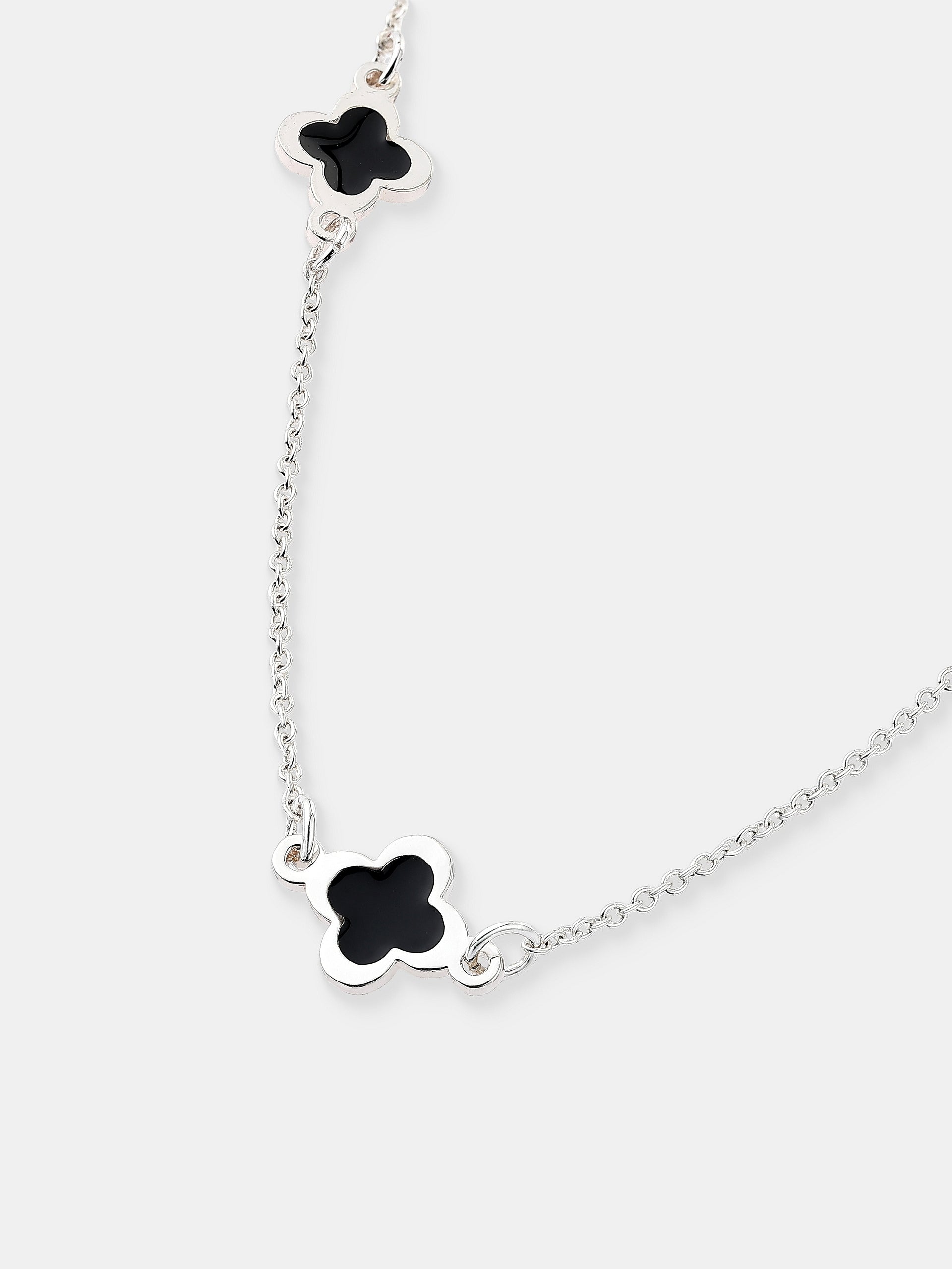 Mini Clover Silver Necklace - Black