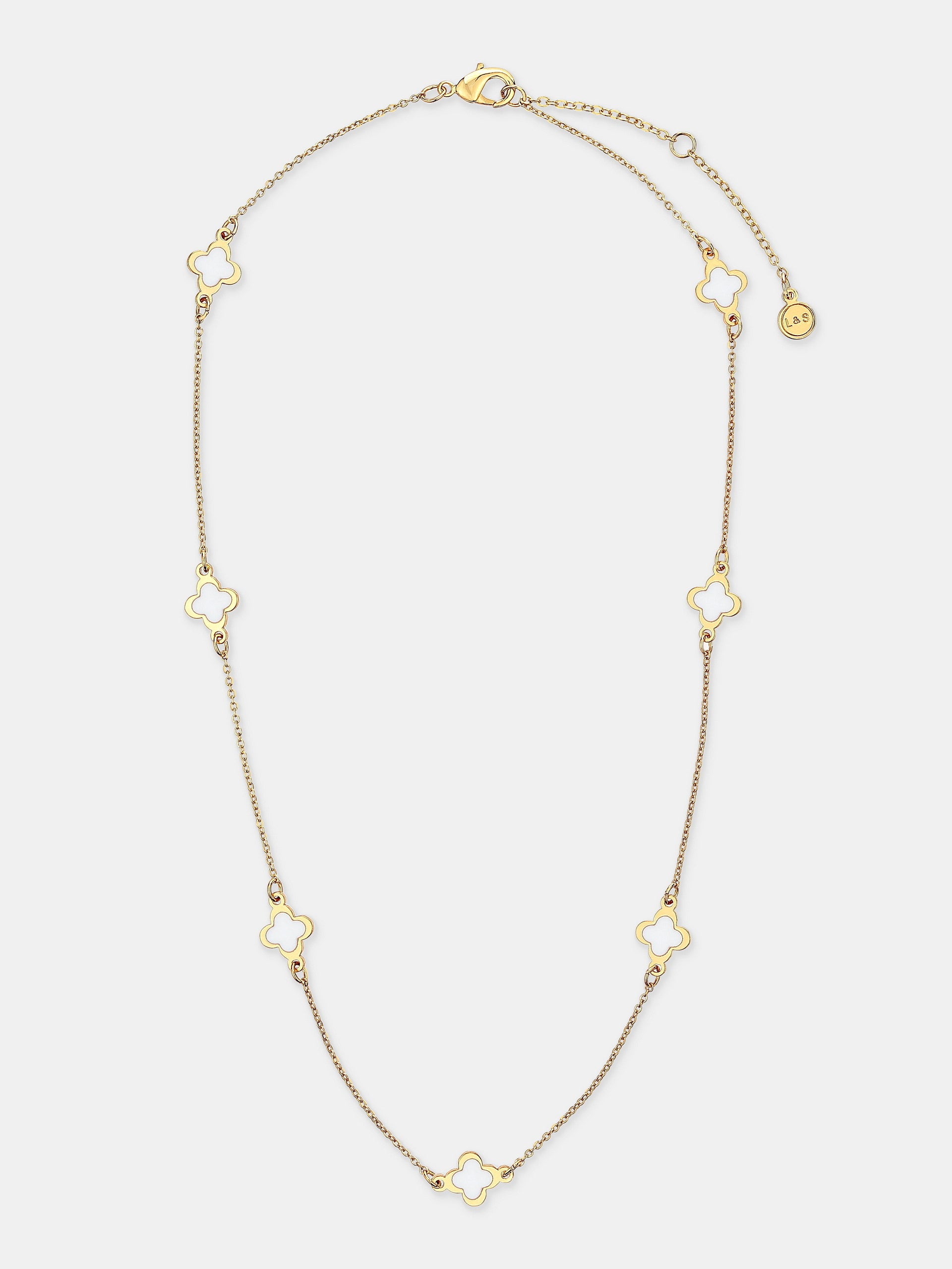 Mini Clover Gold Necklace - White