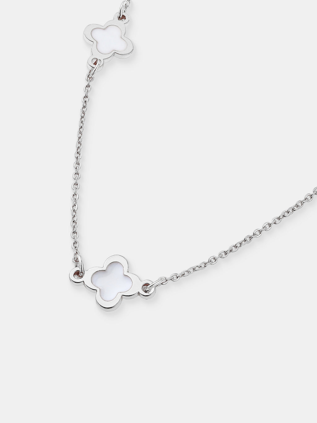 Mini Clover Silver Necklace - White