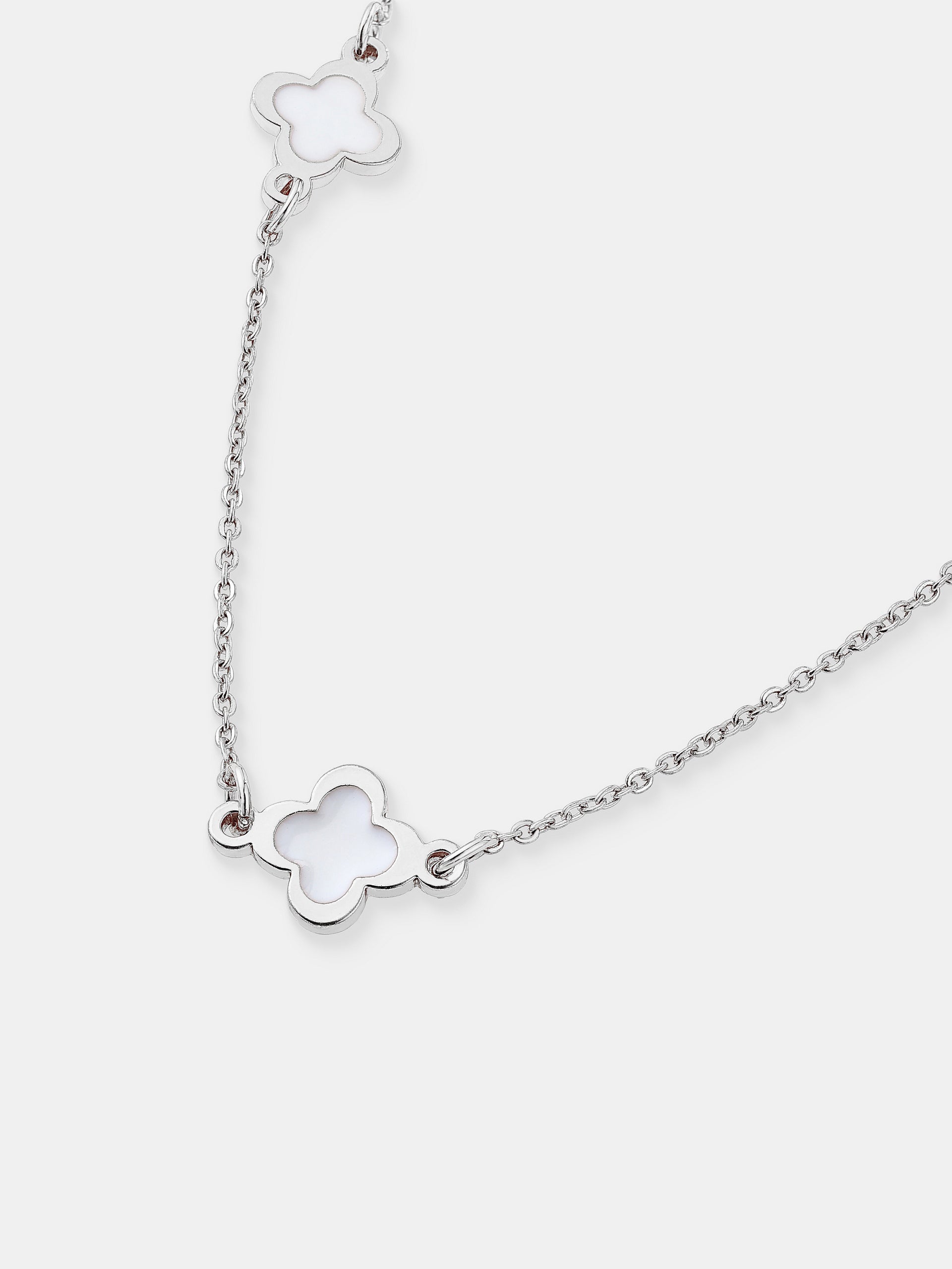 Mini Clover Silver Necklace - White