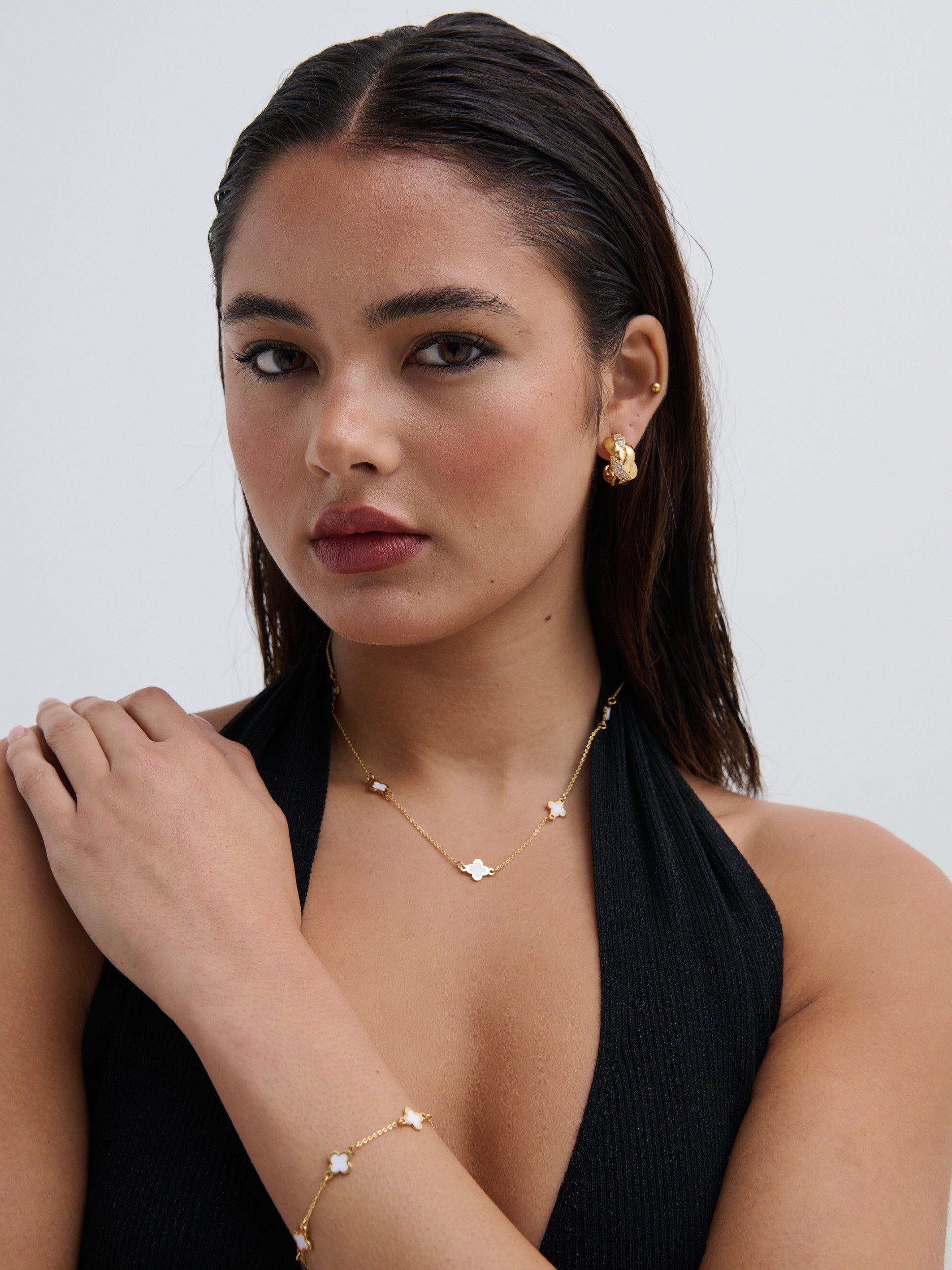 Mini Clover Gold Necklace - White